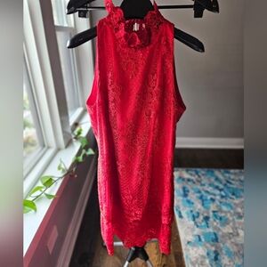 High collar red lace dress Belle by Badgley Mischka